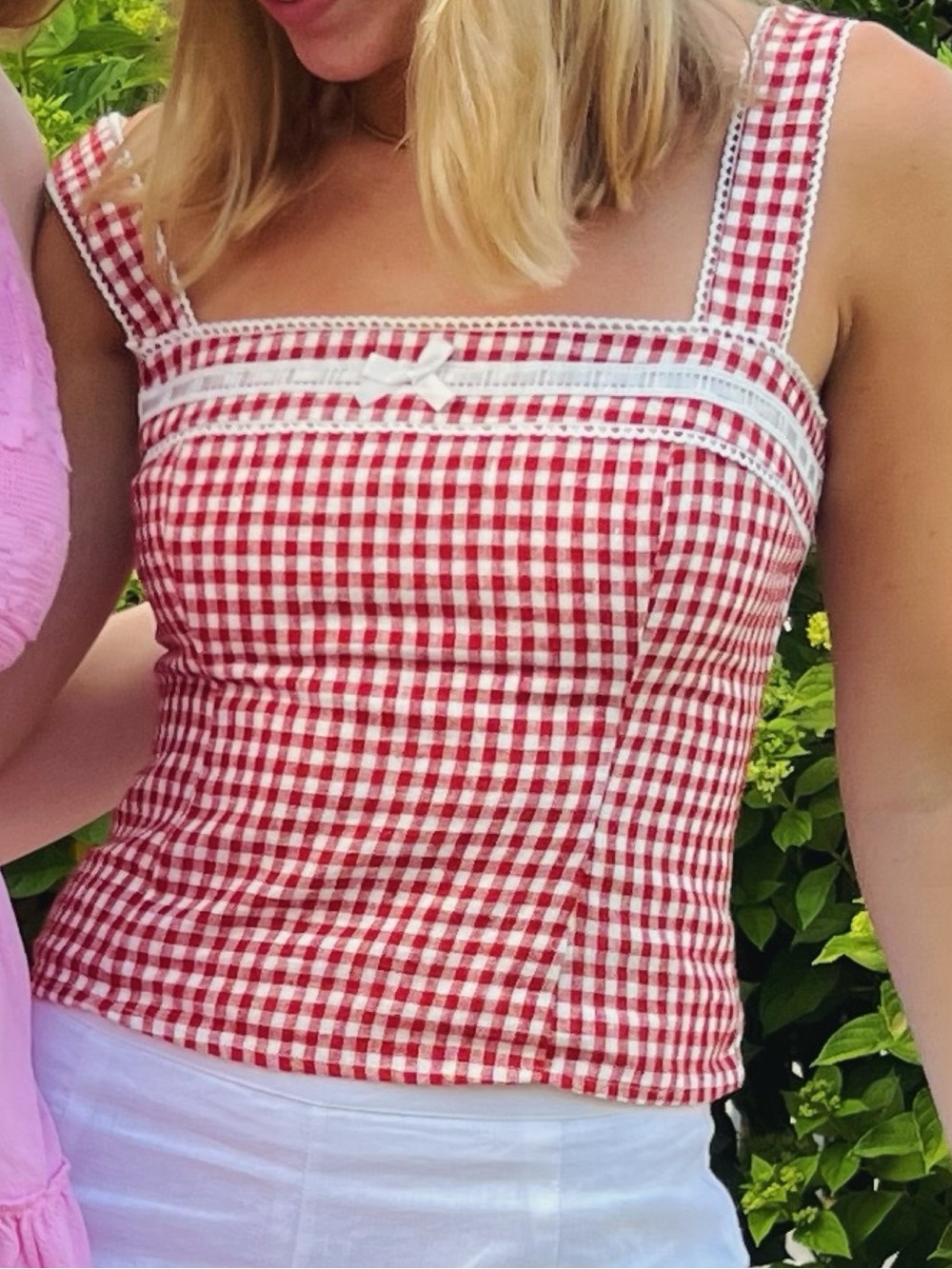 Reformation Eloise Red Gingham Linen Top